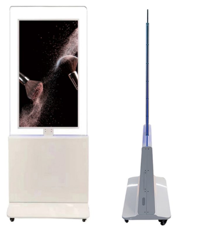 Double-sided window display floor-standing wheeled unit