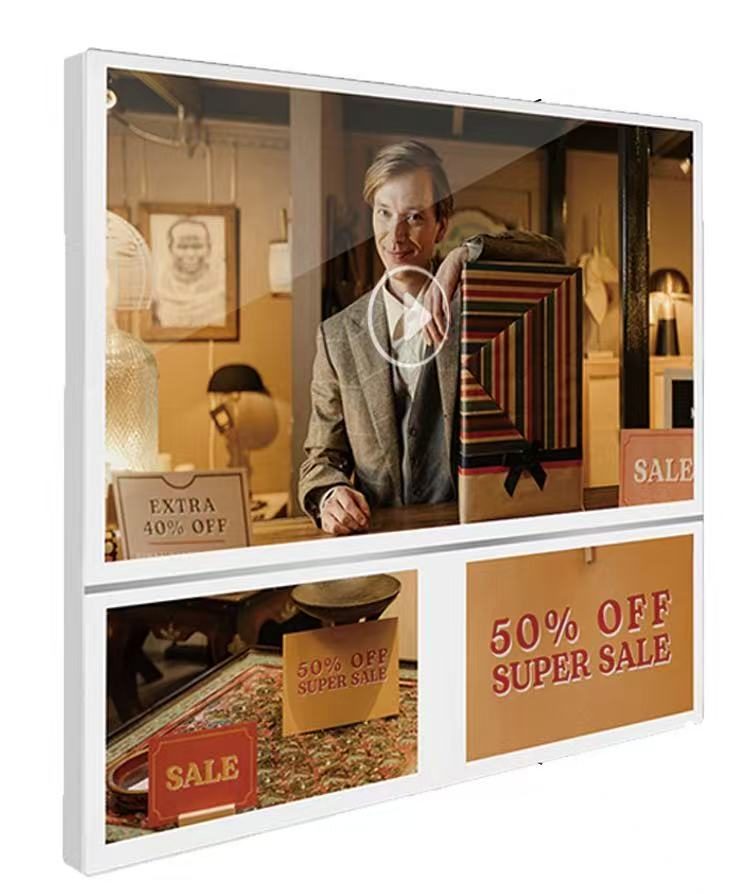 Elevator LCD panel deployed in retail environment showing sale content