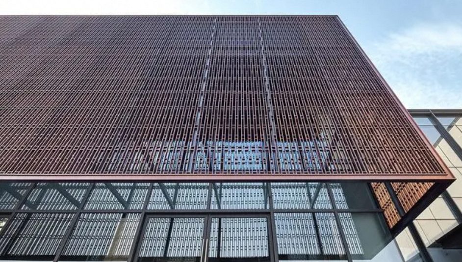 Exterior view of an LED grille screen integrated into a building