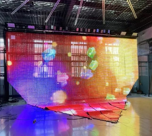 Curved colourful LED grille screen installation