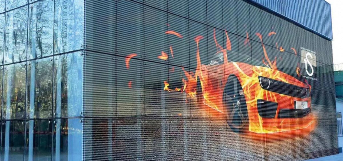 LED grille screen on a building facade